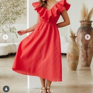 Chelsea28 Cocktail Dress Ruffle Shoulders Puckered Midi Dress Occasion Dress